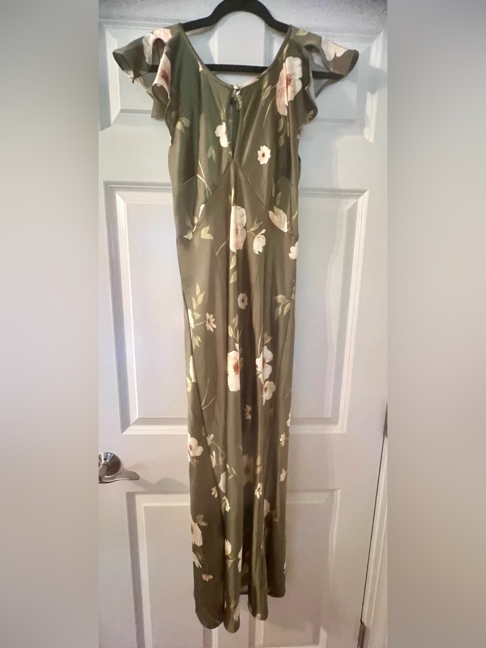 Old Navy Olive Green Floral Maxi Dress with Ruffle Sleeves